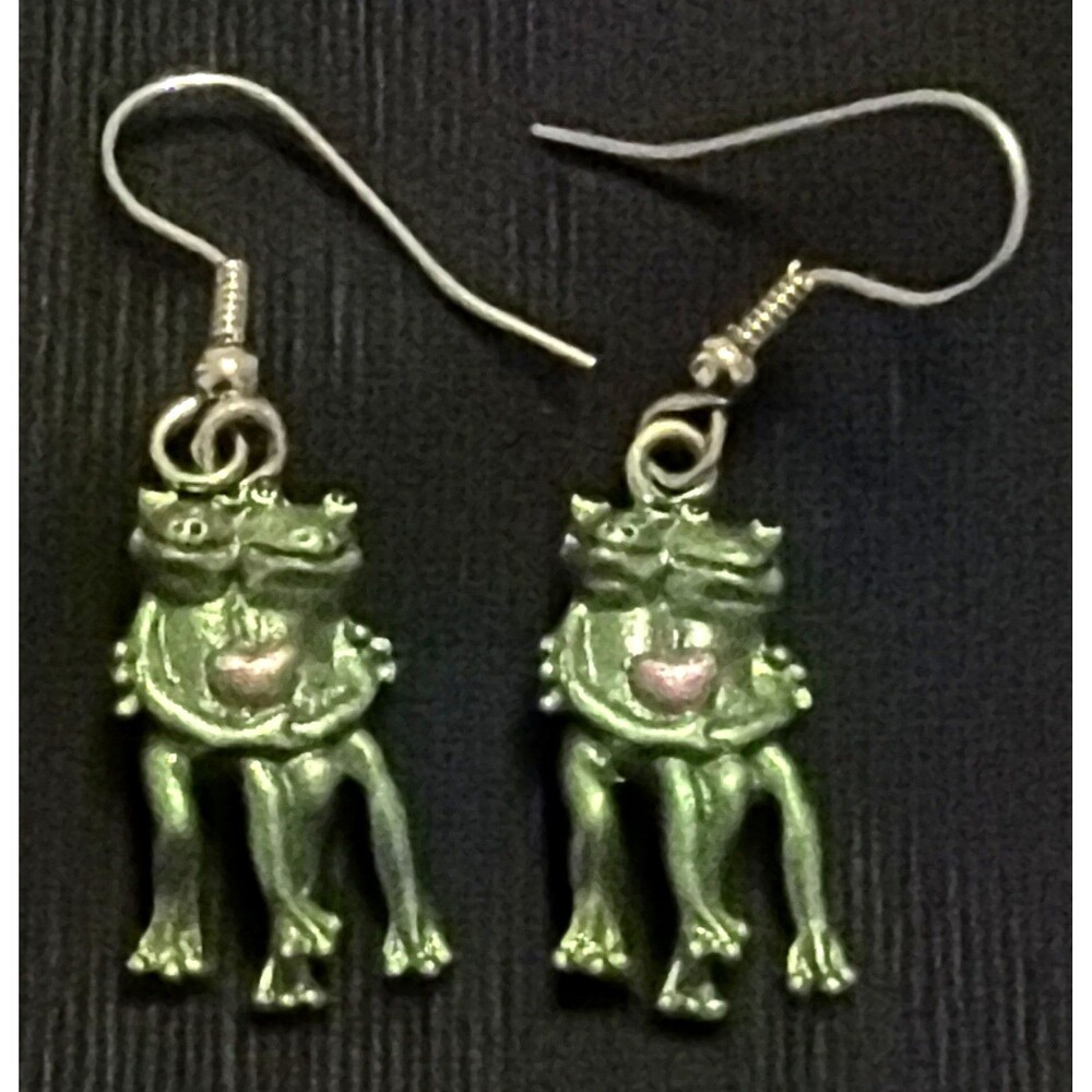 Whimsical Hugging Frog Dangle Earrings
